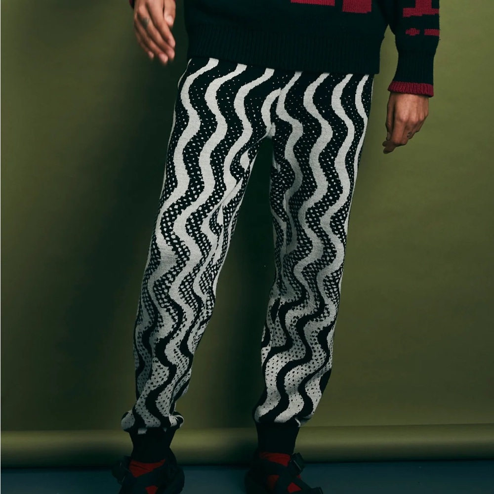 WAH-WAH Australia Daytripper Knit Pants – Black & White Jacquard (M)